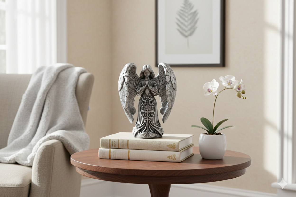 Black & Silver Angel – Hand-Painted Decorative Figure