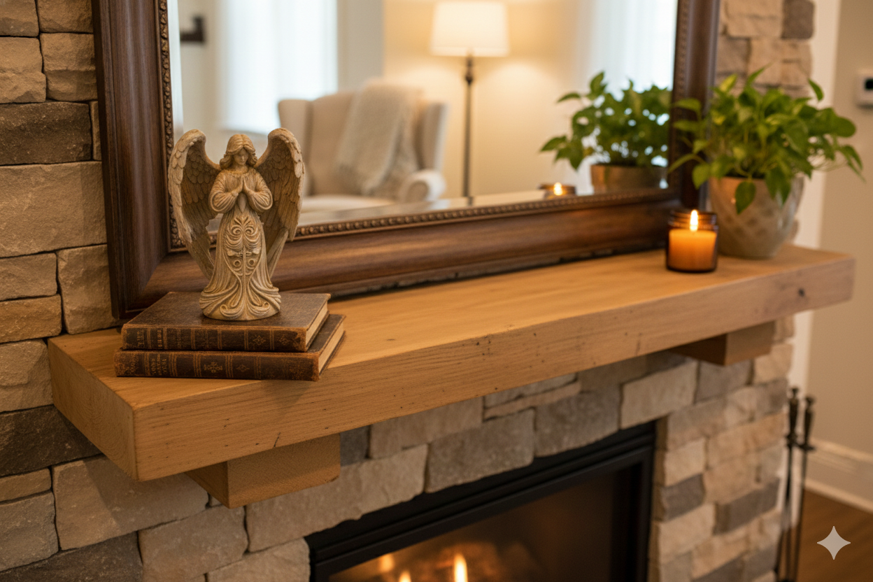 Decorative Angel Figurine in Light Stone and Soft Gold – Hand-Painted