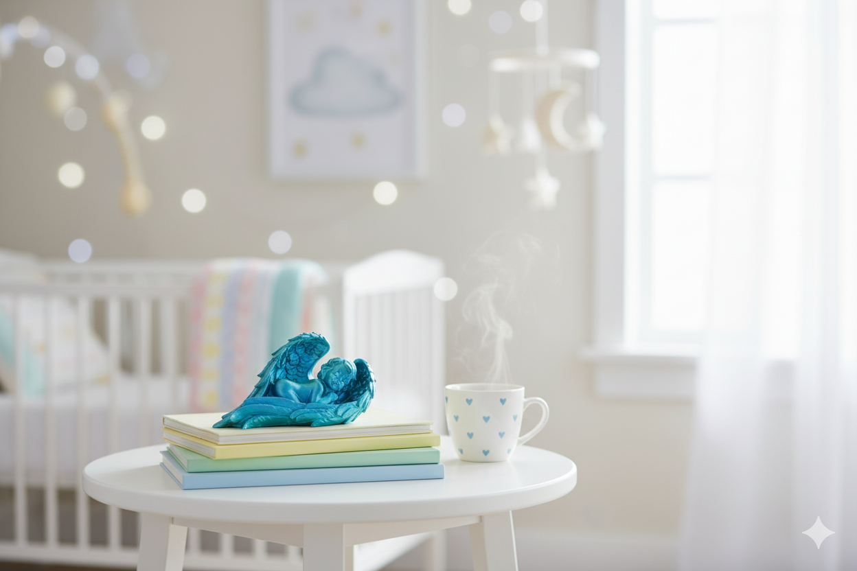 Sleeping Angel Decorative Statue – Green Blue Finish