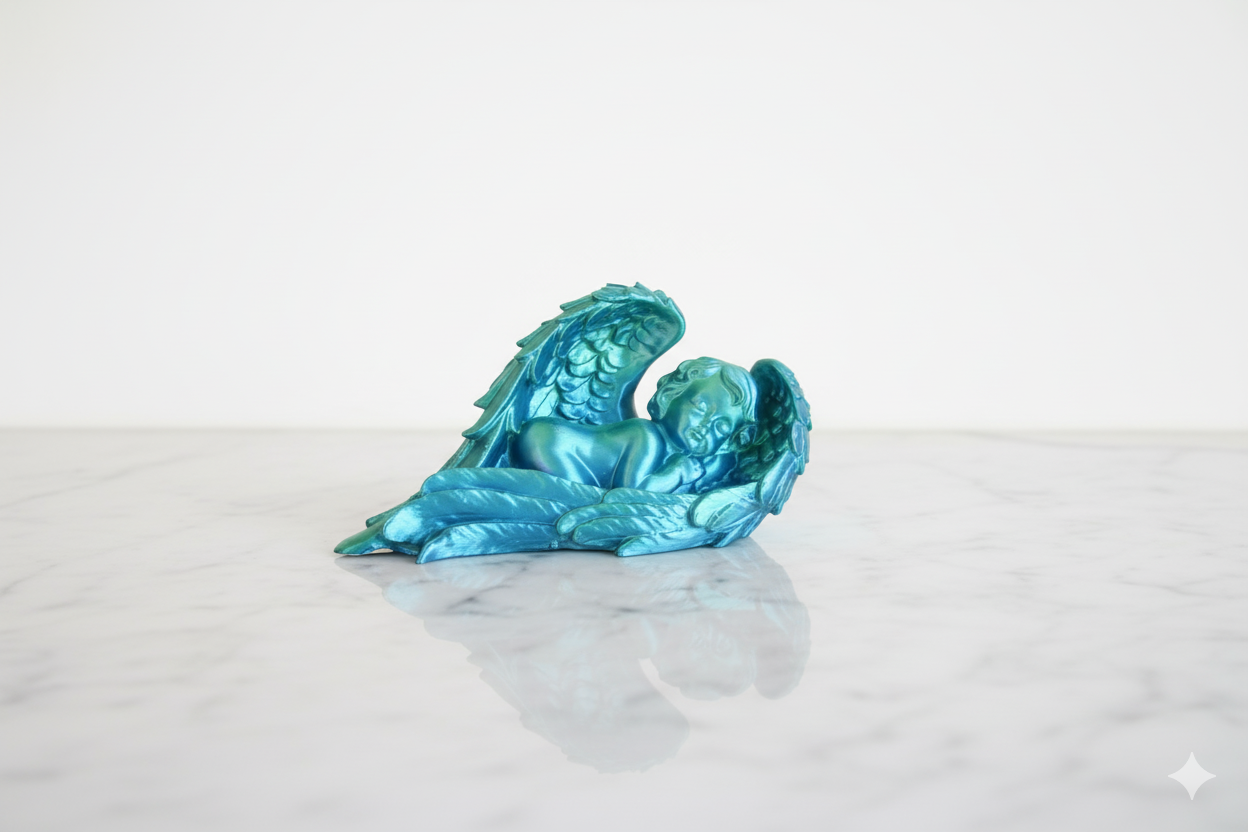 Sleeping Angel Decorative Statue – Green Blue Finish