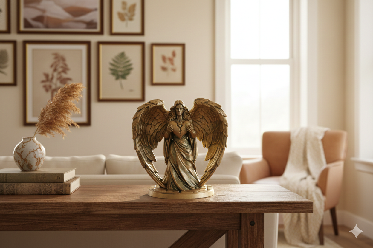 Angel of the Sacred Heart – Hand-Painted Decorative Sculpture