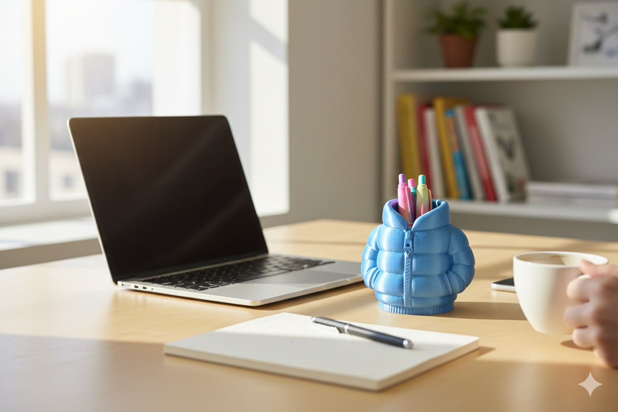 Blue Puffer Jacket Pen Holder – Cute Desk Organizer