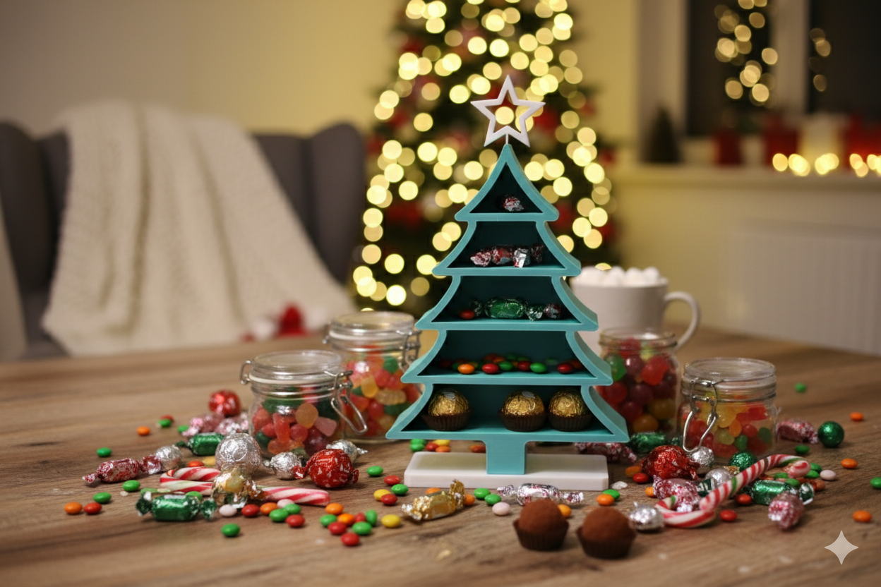 Teal Christmas Tree Shelf – Mini Holiday Display for Sweets & Ornaments