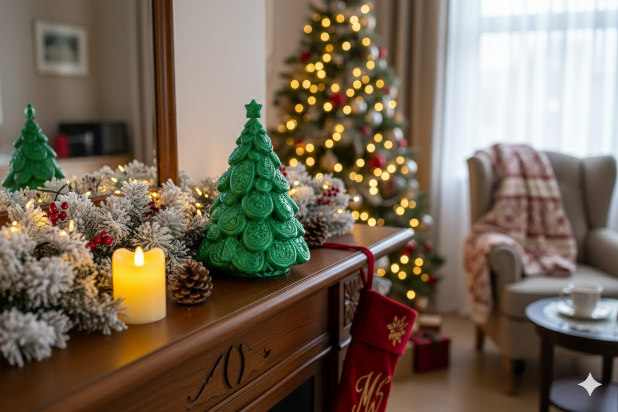 Classic Green Christmas Tree with Ornamental Relief – Elegant Holiday Decoration