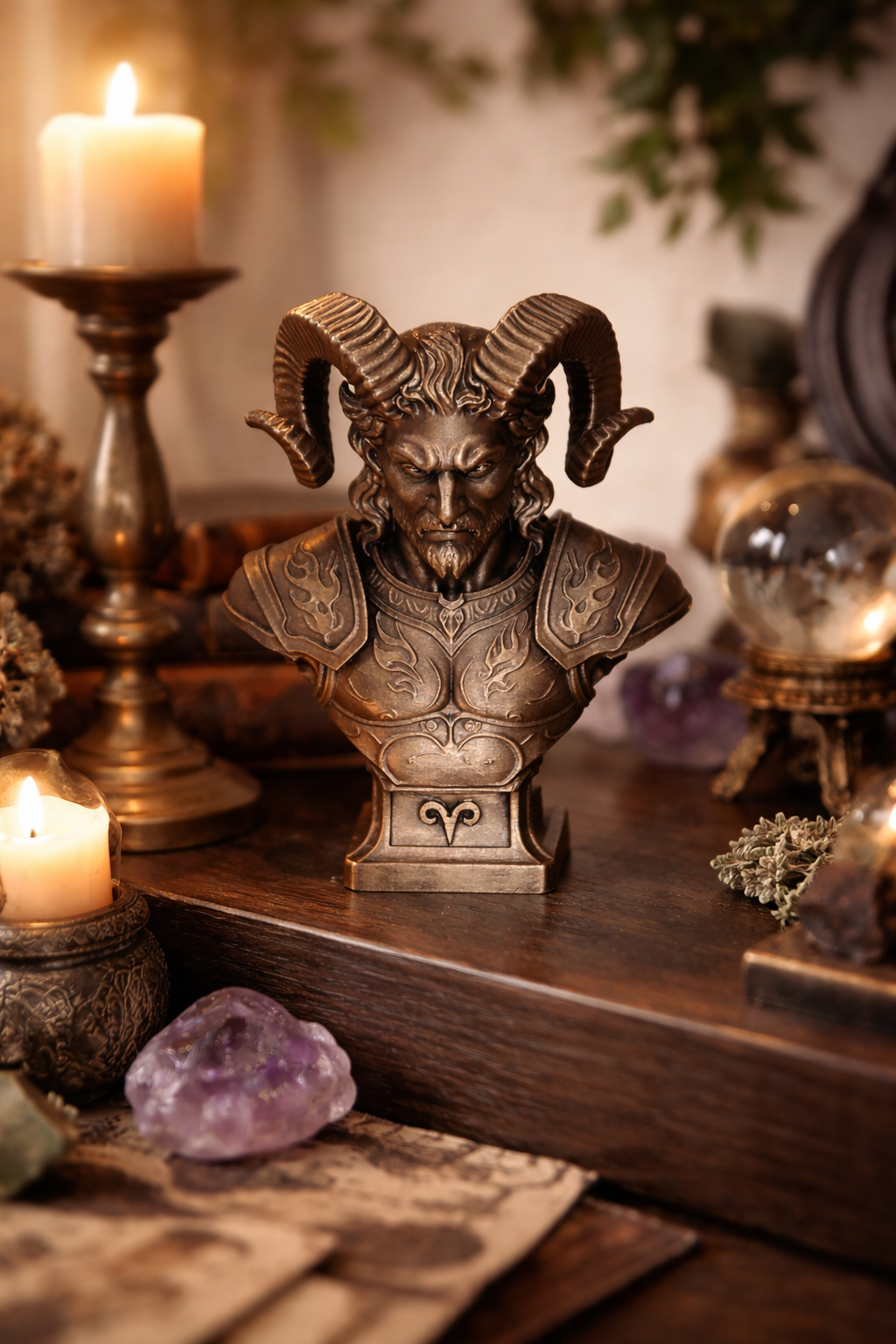 Aries Zodiac Hanp Painted Bust Sculpture – Strength & Fire Sign Decorative Figure