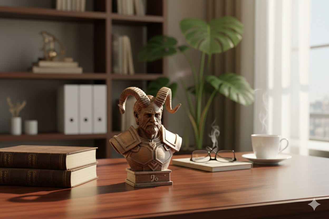 Capricorn Zodiac Sculpture – Hand-Painted Decorative Bust