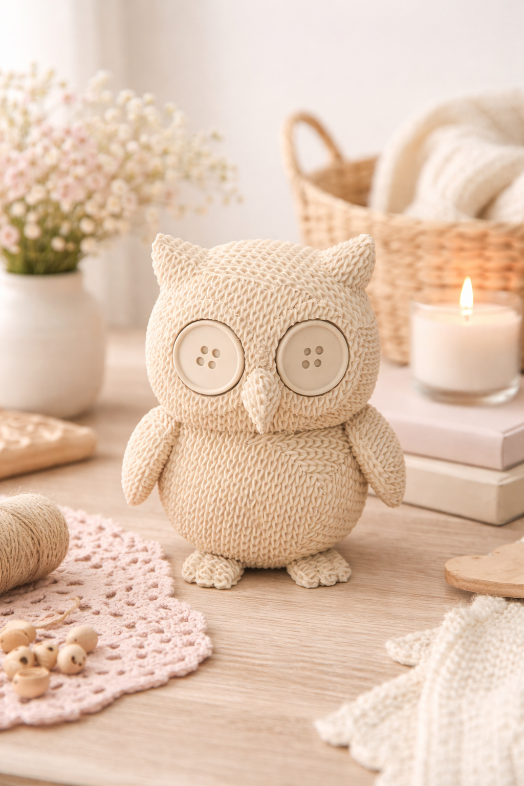 Knitted-style Owl Sculpture – Handmade Look Decorative Figure