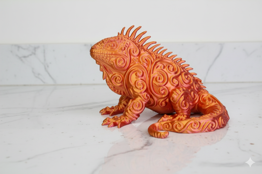 Figura decorativa «Camaleón de Fuego Solar» – Escultura de fantasía naranja y rosa