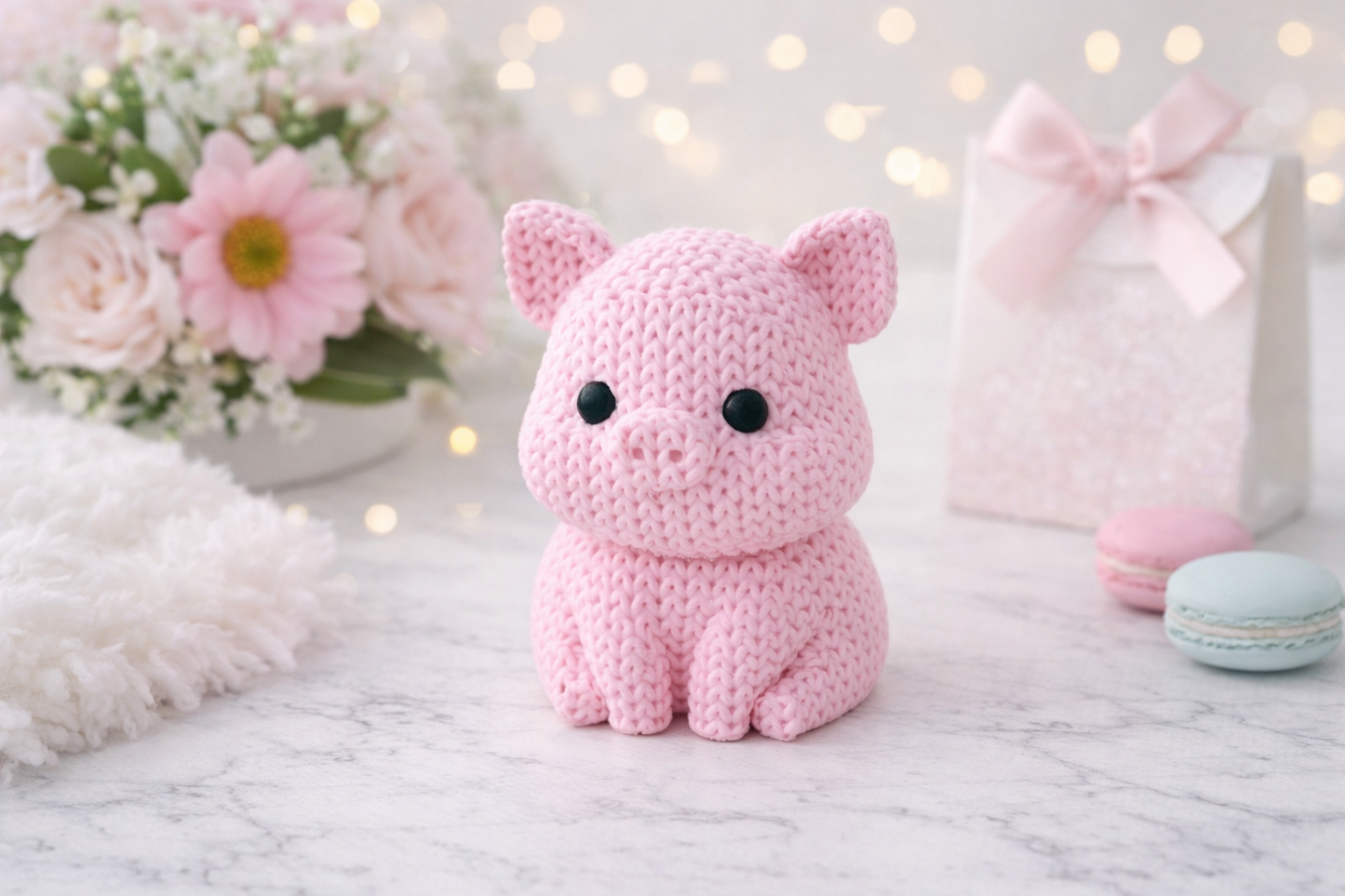 Pink Knitted Look Pig Figurine – Cute Decorative Animal Sculpture