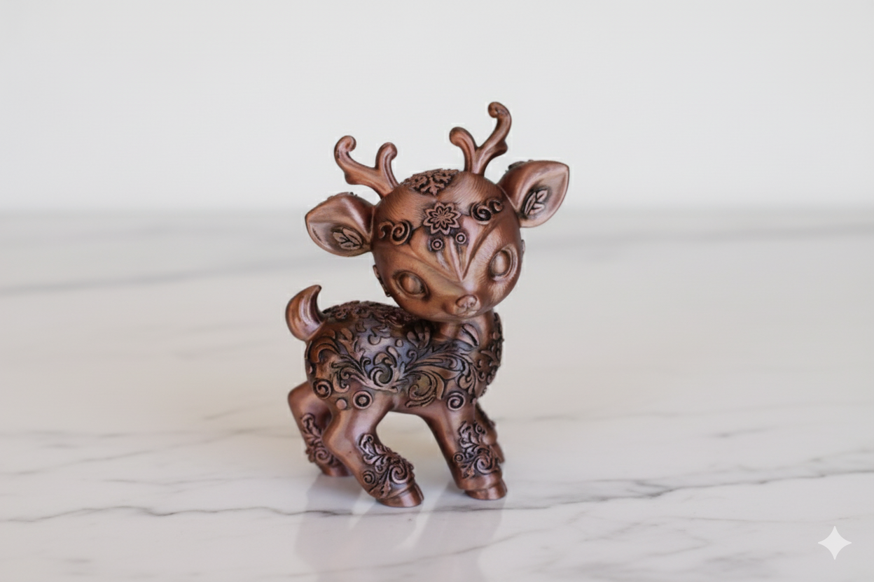 Decorative Deer Sculpture – Ornamental Bronze Finish / Hand painted