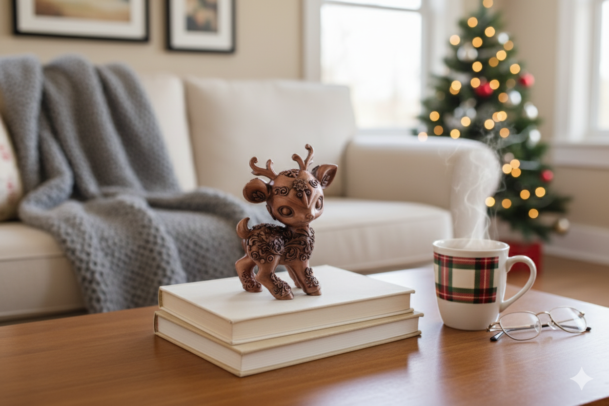 Decorative Deer Sculpture – Ornamental Bronze Finish / Hand painted