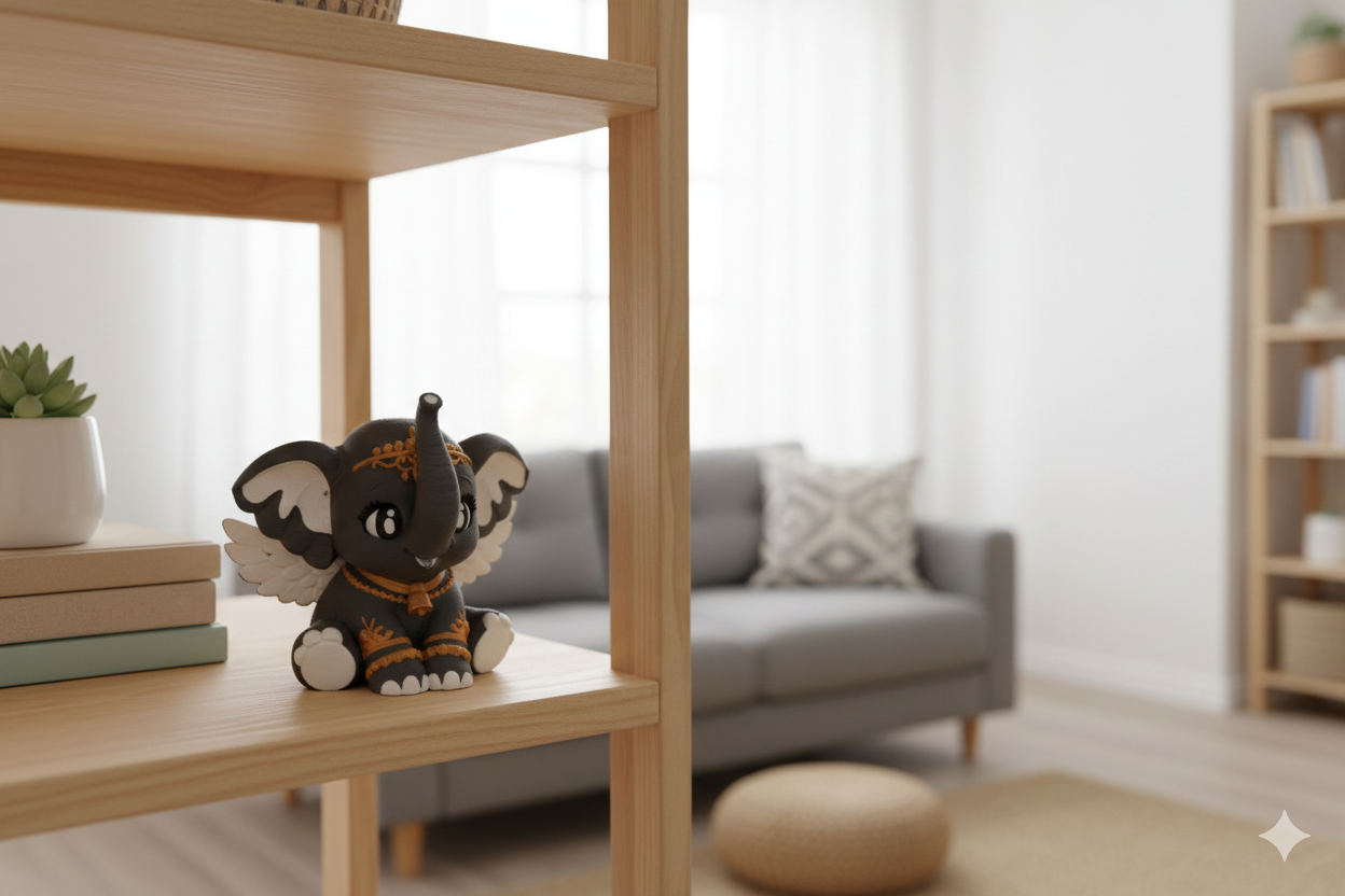 Indian Elephant Angel Figurine – Hand-Painted Spiritual Home Decor