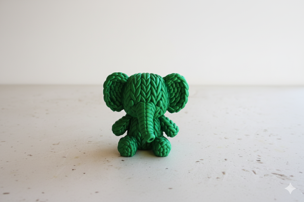 Decorative Figurine “Lucky Elephant” – Green Knit-Texture Sculpture