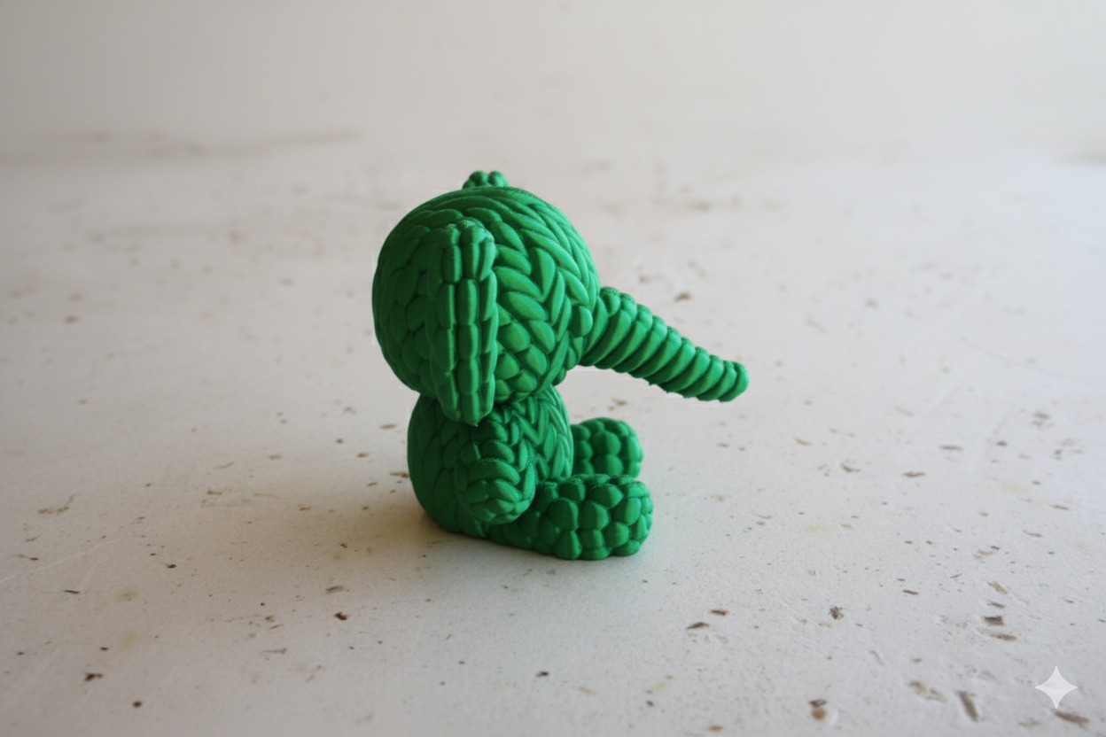 Decorative Figurine “Lucky Elephant” – Green Knit-Texture Sculpture