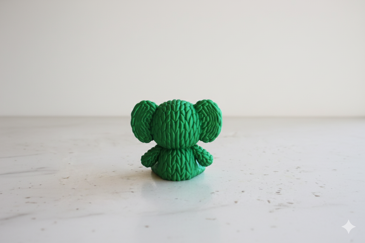 Decorative Figurine “Lucky Elephant” – Green Knit-Texture Sculpture