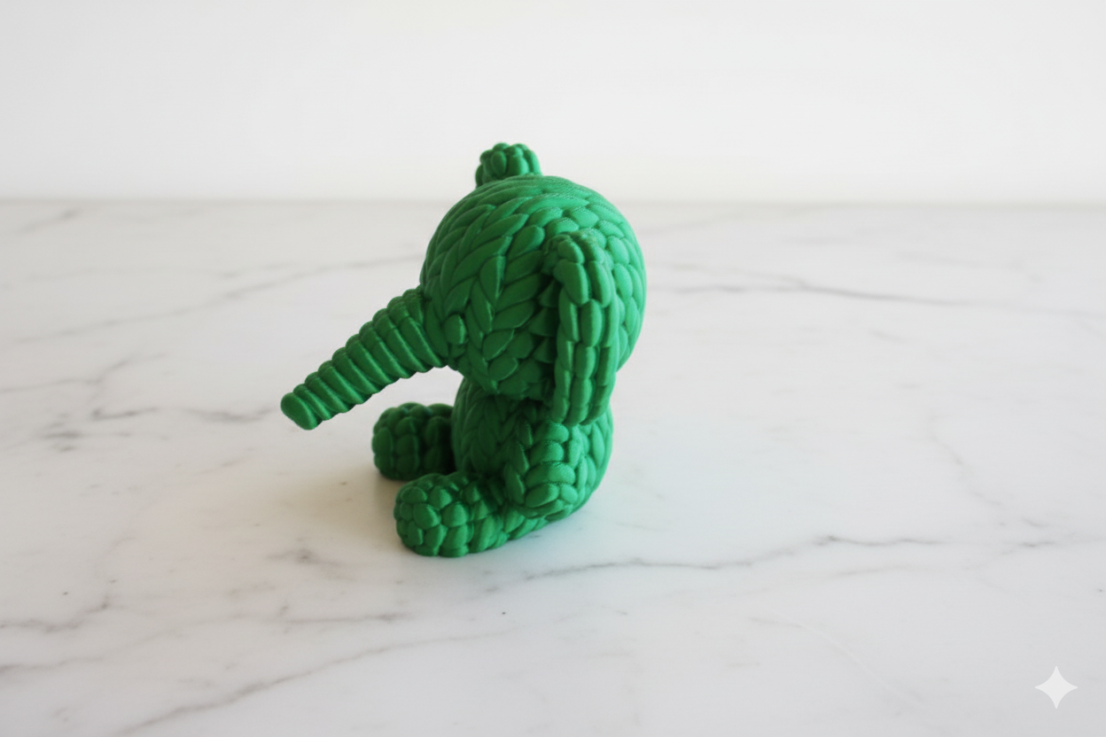 Decorative Figurine “Lucky Elephant” – Green Knit-Texture Sculpture