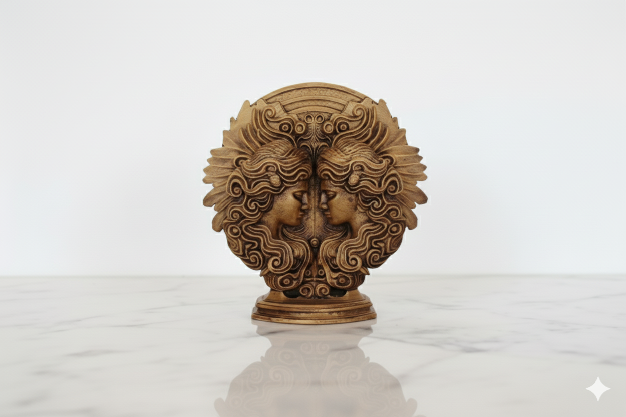 Escultura del símbolo del zodíaco Géminis – Acabado en bronce / Pintada a mano