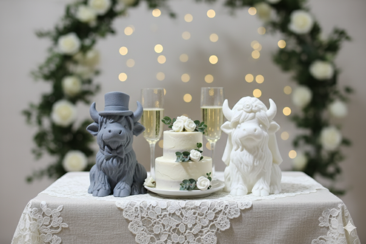 Highland Cow Couple – Bride & Groom Figurines