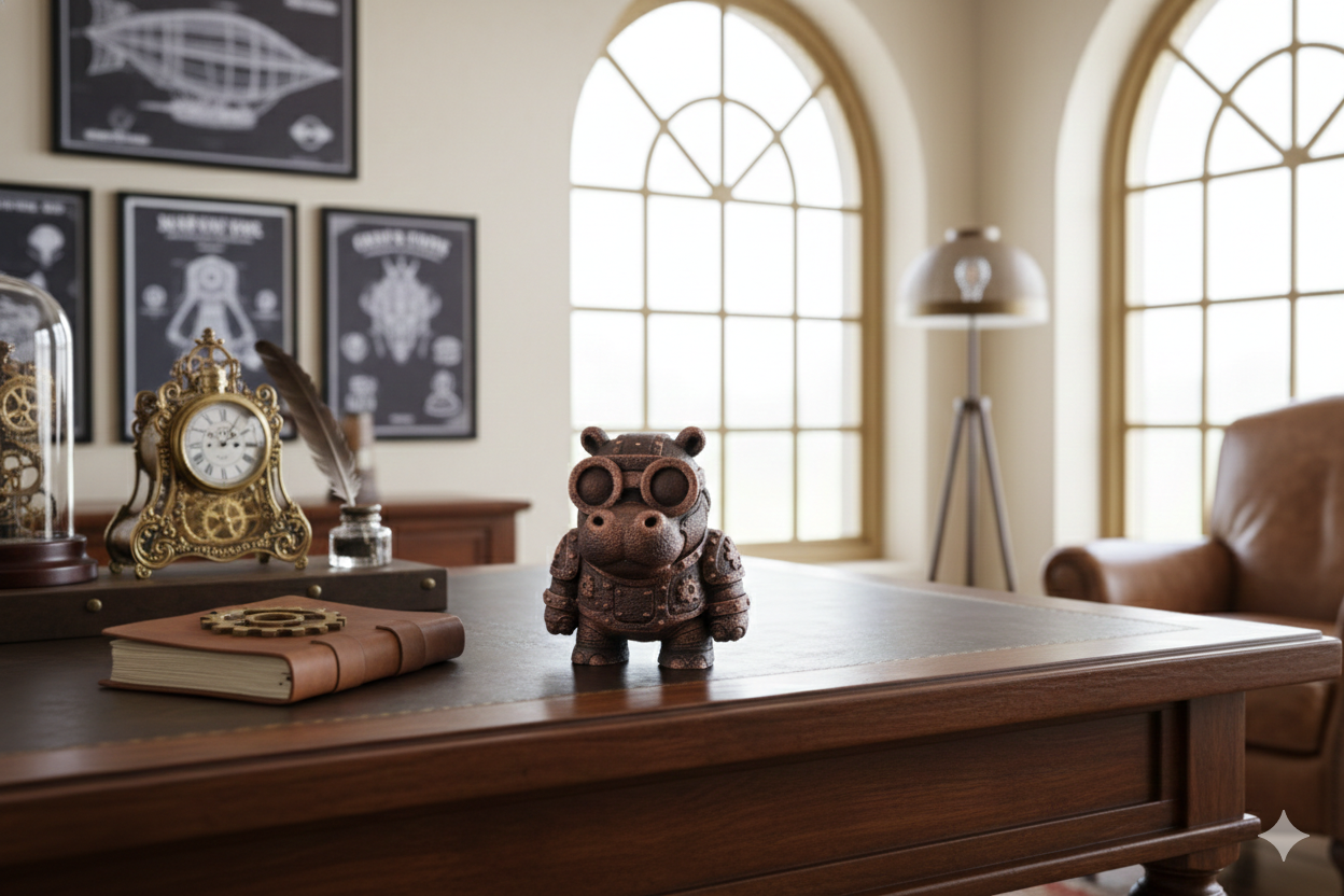 Hand-Painted Steampunk Hippopotamus Figurine – Decorative Art Sculpture