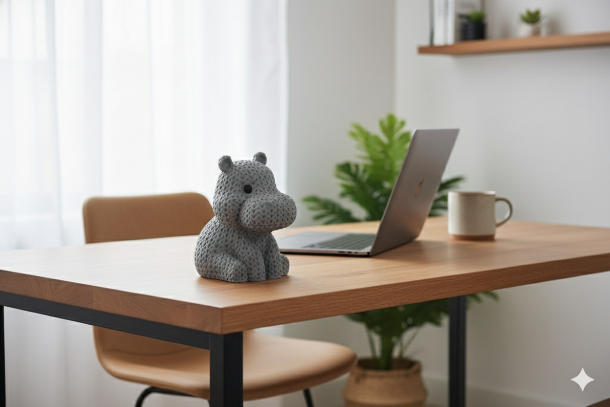 Knitted-Style Hippo Figurine – Cute Cozy Decorative Sculpture