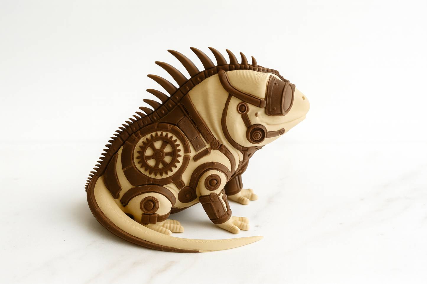 Figura de iguana steampunk: escultura de lagarto retrofuturista