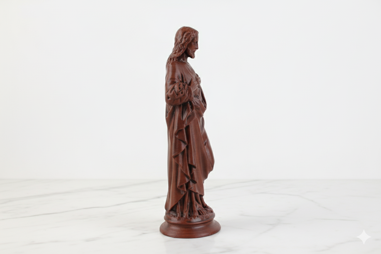 Sacred Heart of Jesus – Hand-Painted Wooden Effect Statue (18 cm)