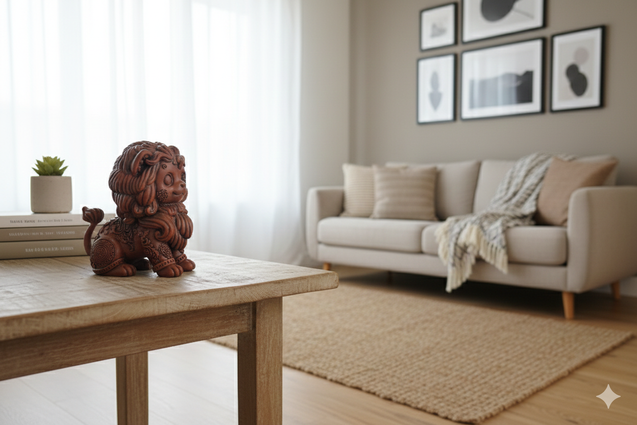 Decorative Lion Figurine – Hand painted Wood Effect Finish | Look Art Sculpture