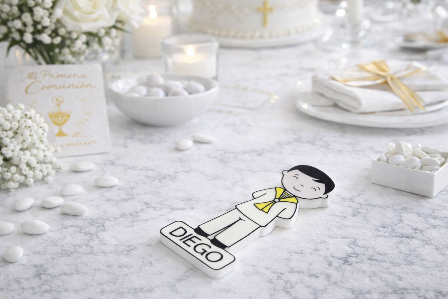 Recuerdo Primera Comunión Personalizado con Nombre – Niño (Pack de 10)