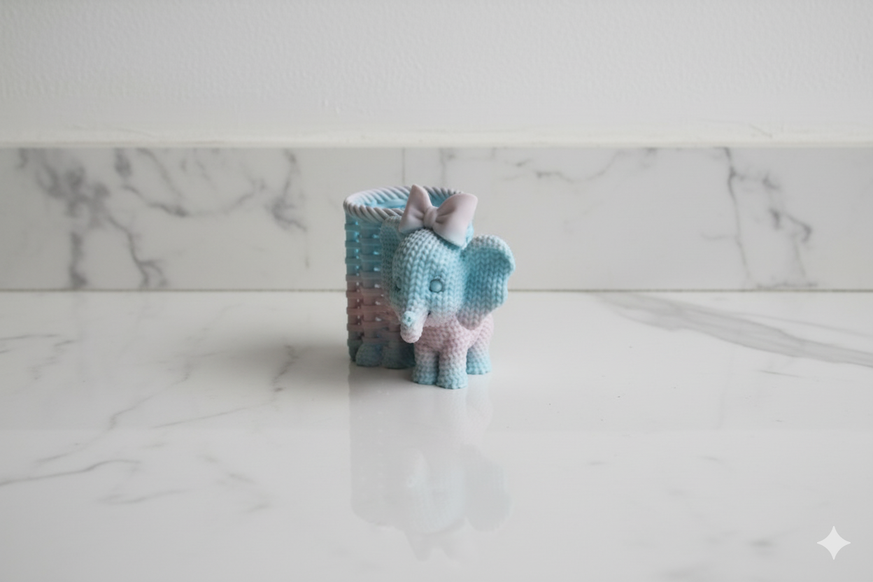 Pastel Elephant Pencil Holder – Cute Knitted-Style Desk Organizer
