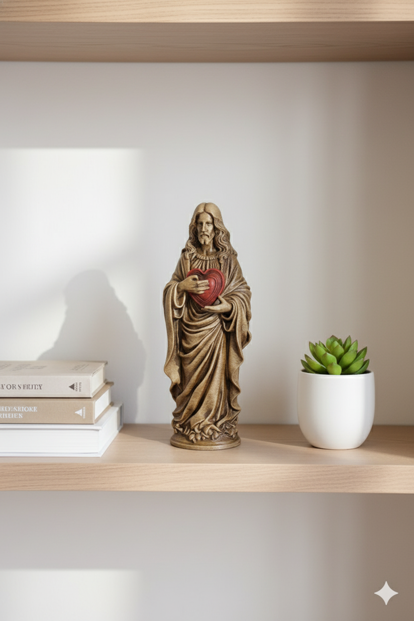 Sacred Heart of Jesus Figurine – Hand-Painted Bronze Finish