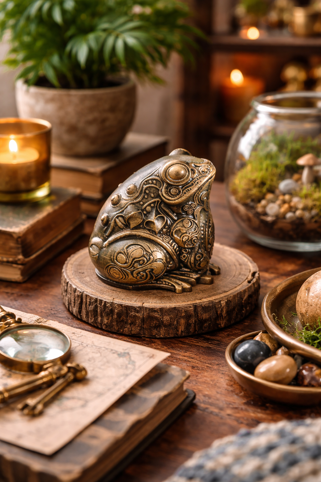 Ornamental Frog Sculpture – Hand-Painted Symbolic Decor