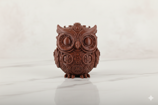Figura de búho steampunk pintada a mano: escultura decorativa coleccionable