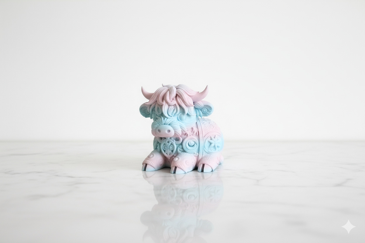 Pastel Cow Figurine – Pink & Blue Decorative Sculpture