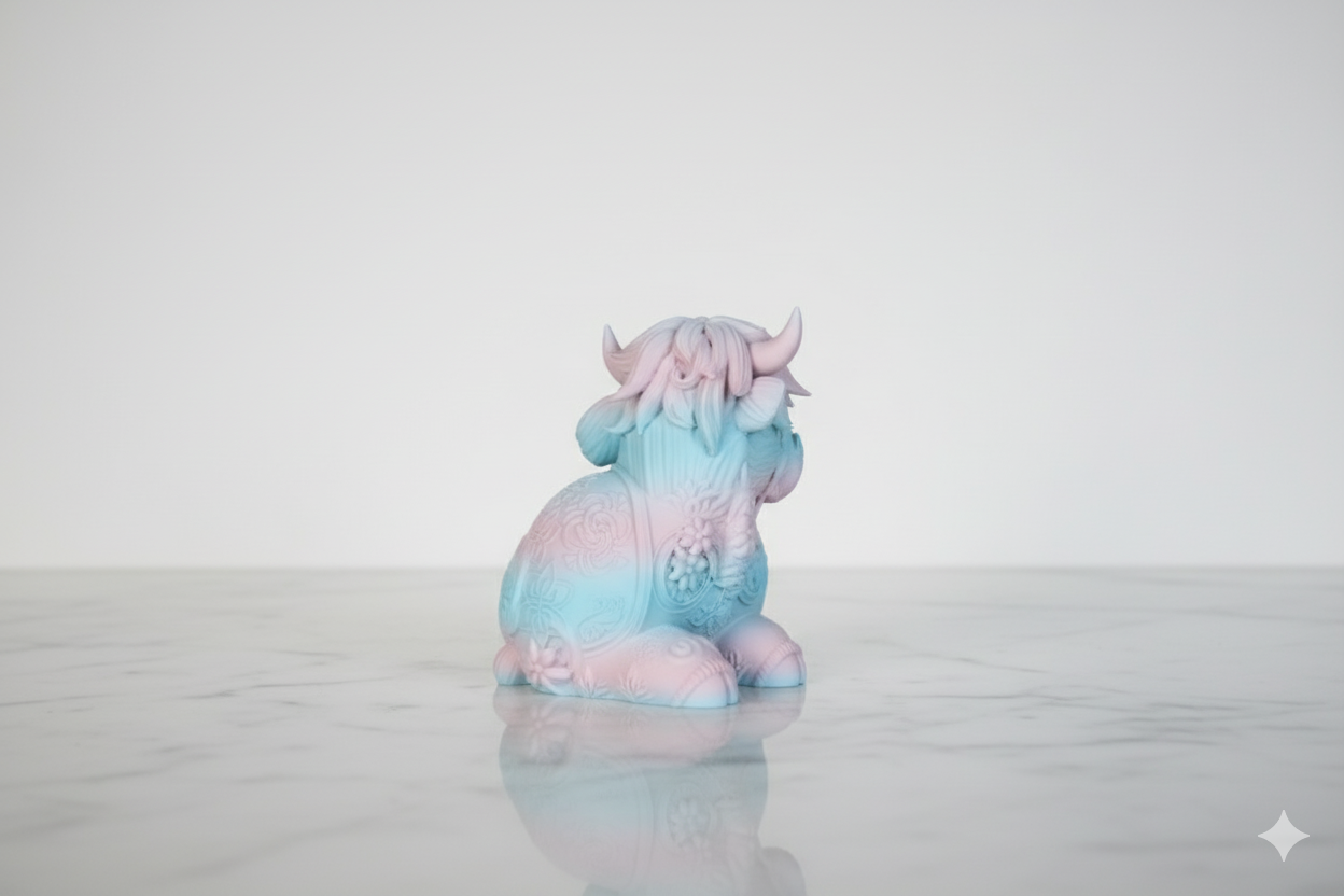 Pastel Cow Figurine – Pink & Blue Decorative Sculpture