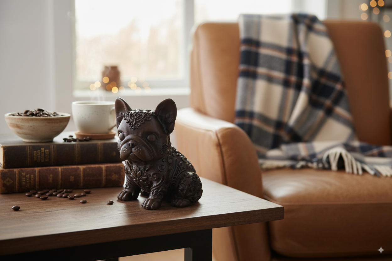 Hand-Painted Dog Figurine with Floral Details – Collectible Decorative Sculpture