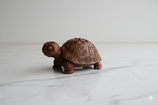 Figura de tortuga dorada pintada a mano: símbolo decorativo de longevidad y serenidad.
