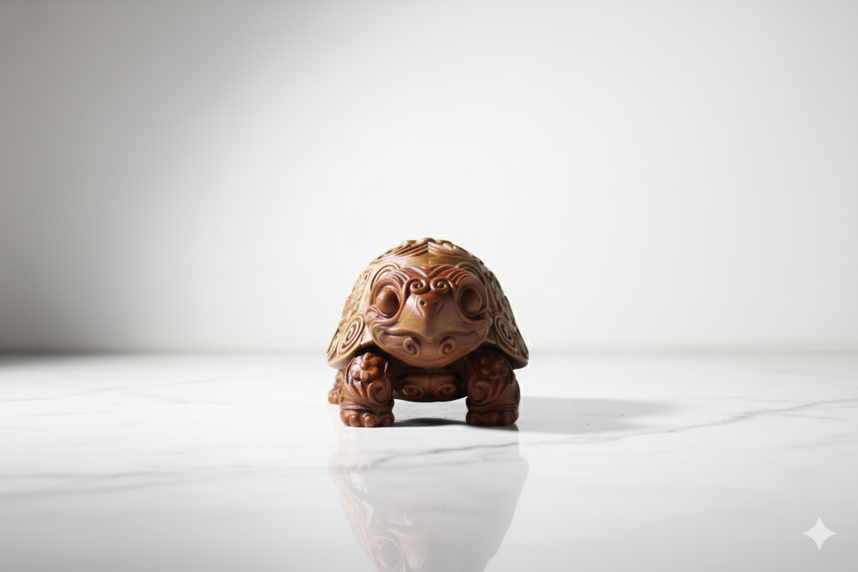 Figura de tortuga dorada pintada a mano: símbolo decorativo de longevidad y serenidad.