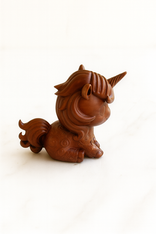 Figura de unicornio con efecto madera pintada a mano: escultura decorativa pintada a mano