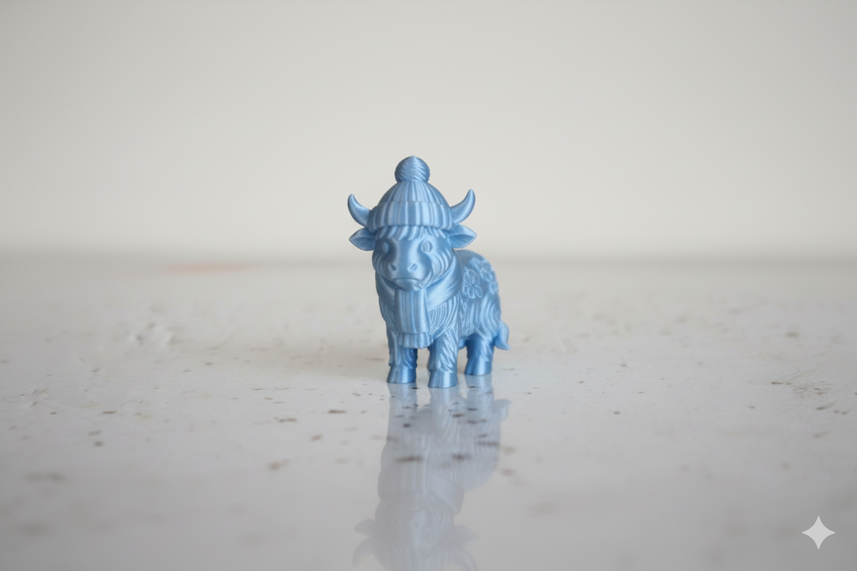 Blue Cow of Abundance with Scarf – Winter Decorative Figurine