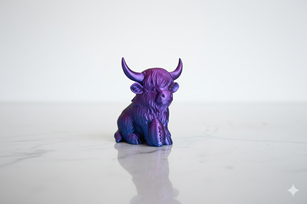 Purple Lucky Cow with Rugby Ball – Mini Figurine for Desk or Gift