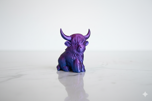 Purple Lucky Cow with Rugby Ball – Mini Figurine for Desk or Gift