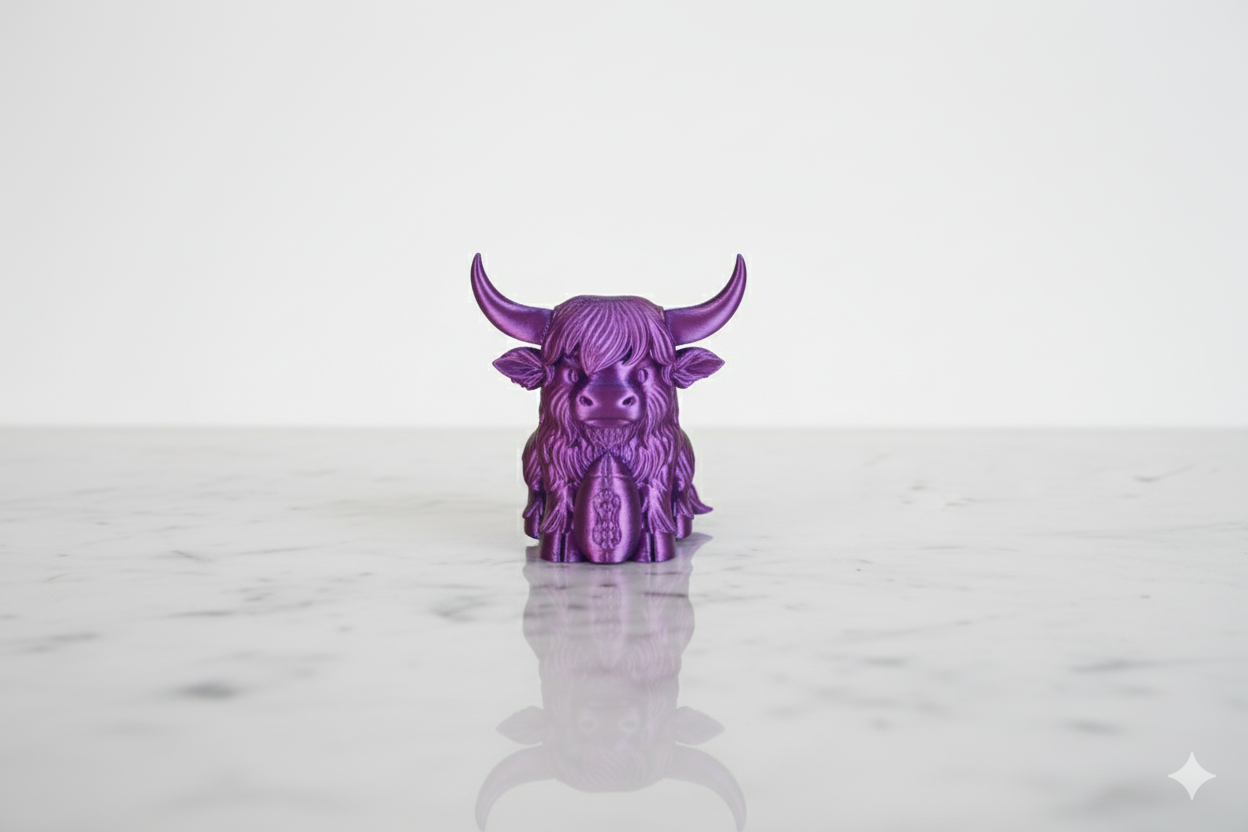 Purple Lucky Cow with Rugby Ball – Mini Figurine for Desk or Gift