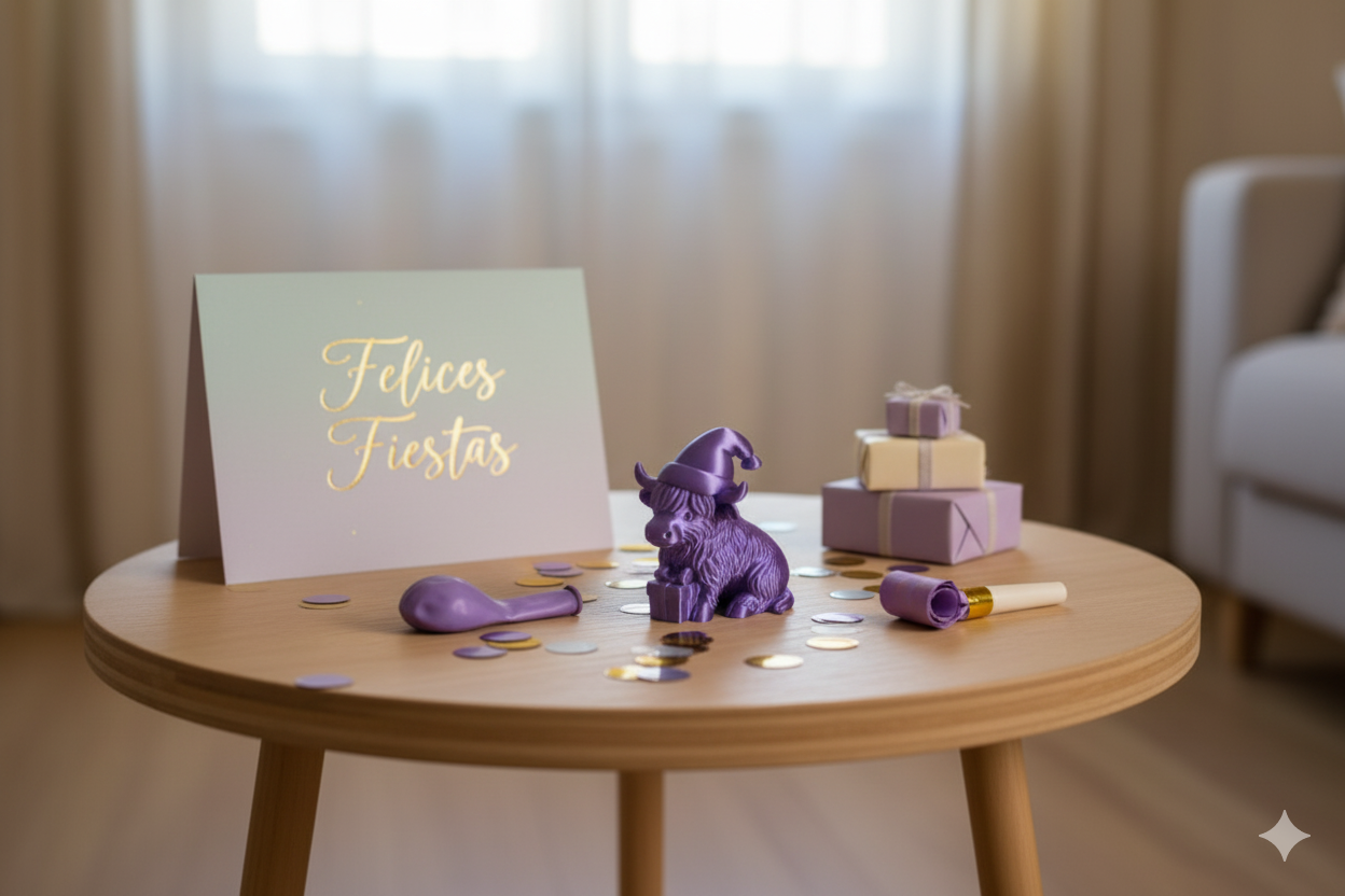 Vaca de la suerte morada con regalo – Mini figura navideña