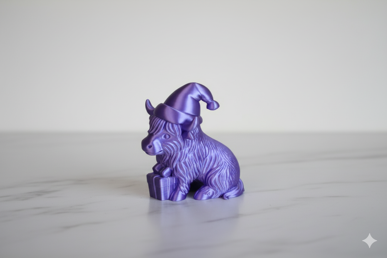 Vaca de la suerte morada con regalo – Mini figura navideña