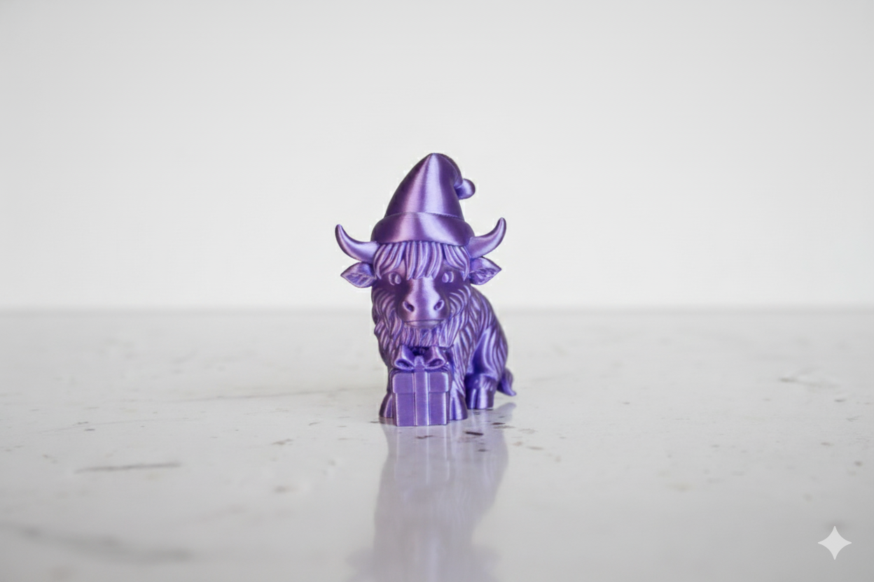 Vaca de la suerte morada con regalo – Mini figura navideña