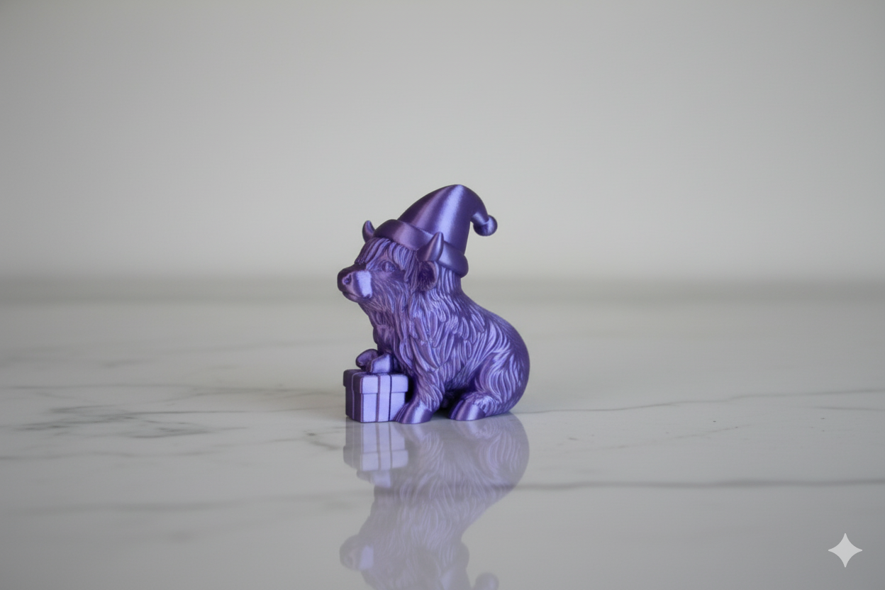 Vaca de la suerte morada con regalo – Mini figura navideña