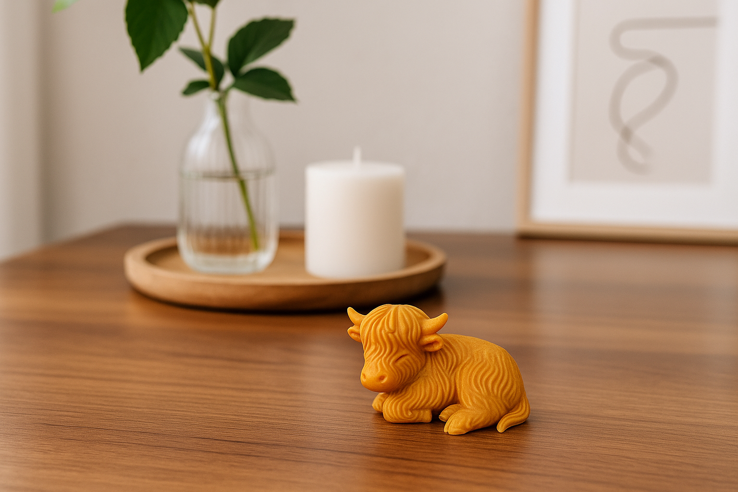 Mustard Highland Cow Figurine – Decorative Animal Sculpture for Home & Gifts