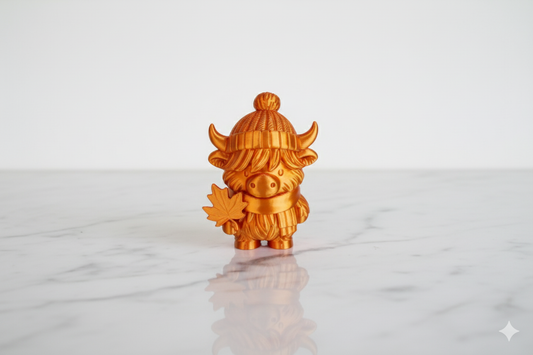 Two-Tone Orange & Pink Highland Cow Figurine – Shiny Autumn Decorative Sculpture