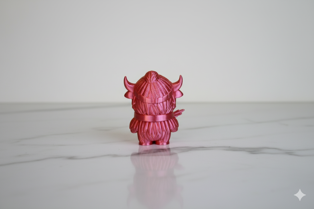 Two-Tone Orange & Pink Highland Cow Figurine – Shiny Autumn Decorative Sculpture