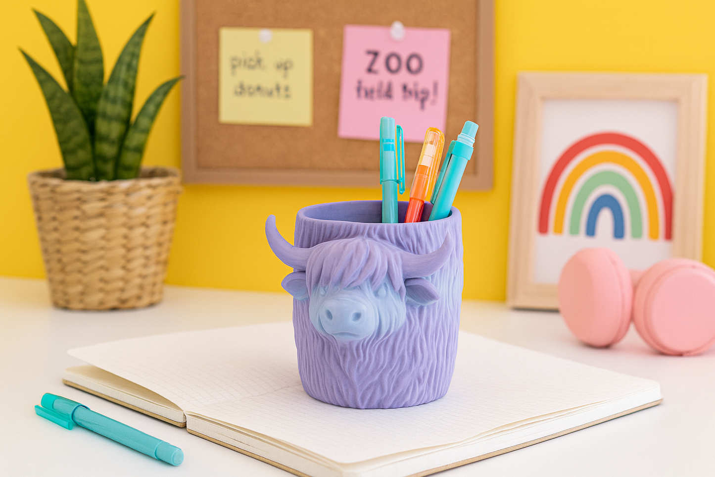 Cute Highland Cow Pen Holder – Decorative Desk Organizer